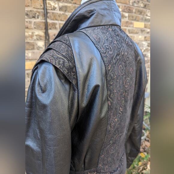 Vintage G III black leather paisley late 80's 90's fitted jacket coat sz medium - Picture 8 of 12